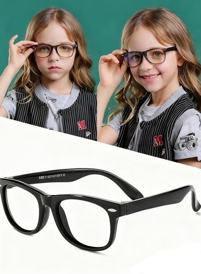 Kids Blue Light Blocking Glasses Anti-Glare Anti-UV Mobile TV Silicone Glasses for Boys Girls 3-12 Years Old Children's Blue Light Blocking Glasses Black - Image 1